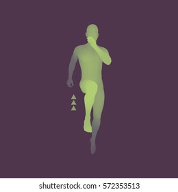 3d Running Man. Design for Sport, Business, Science and Technology. Vector Illustration. Human Body.