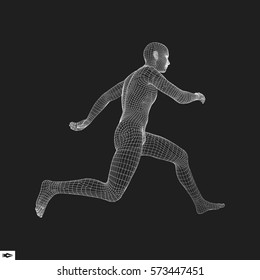 3d Running Man. Design for Sport, Business, Science and Technology. Vector Illustration. Human Body. 