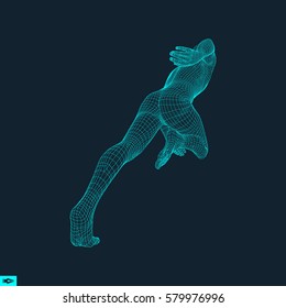 3d Running Man. Design for Sport, Business, Science and Technology. Vector Illustration. Human Body.