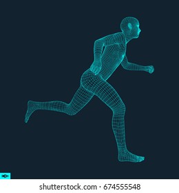 3d Running Man. Design for Sport, Business, Science and Technology. Vector Illustration. Human Body.