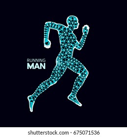 3d Running Man. Design for Sport, Business, Science and Technology. Vector Illustration. Human Body.