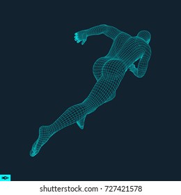 3d Running Man. Design for Sport, Business, Science and Technology. Vector Illustration. Human Body.