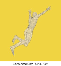 3d Running Man. Human Body Wire Model. Sport Symbol. Low-poly Man in Motion. Vector Geometric Illustration.