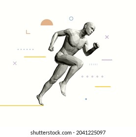 3d running man. Marathon runner. Human body model. Design for sport. 3D vector illustration.