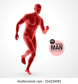 3d running man, red colored. Polygonal vector. Sport illustration