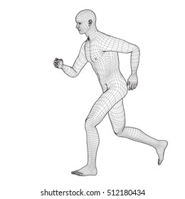 3d running man. Wireframe vector. Sport illustration