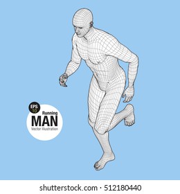 3d running man. Wireframe vector. Sport illustration
