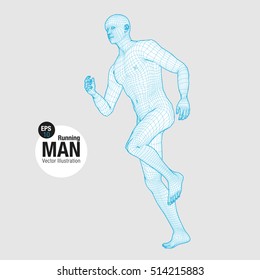 3d running man. Wireframe vector. Sport illustration