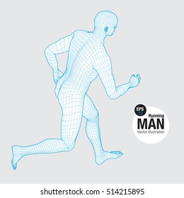 3d running man. Wireframe vector. Sport illustration