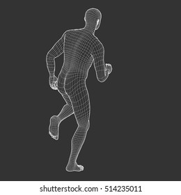 3d running man. Wireframe vector. Sport illustration