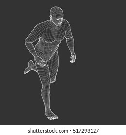 3d running man. Wireframe vector. Sport illustration