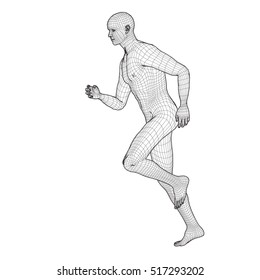 3d running man. Wireframe vector. Sport illustration