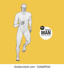 3d running man. Wireframe vector. Sport illustration