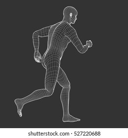 3d running man. Wireframe vector. Sport illustration