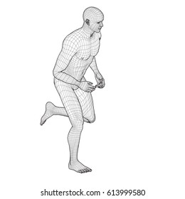 3d running man. Wireframe vector. Sport illustration