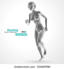 3d running woman, grey colored . Polygonal vector. Sport illustration