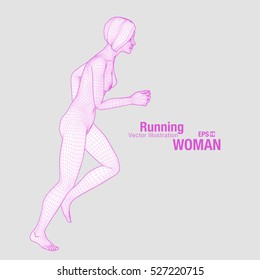 3d running woman. Wireframe vector. Fitness illustration
