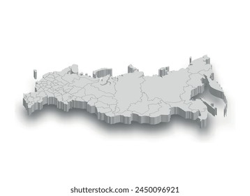 3d Russia white map with regions isolated on white background