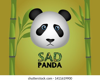 3d sad cute panda logo icon mascot in the bamboo forest
