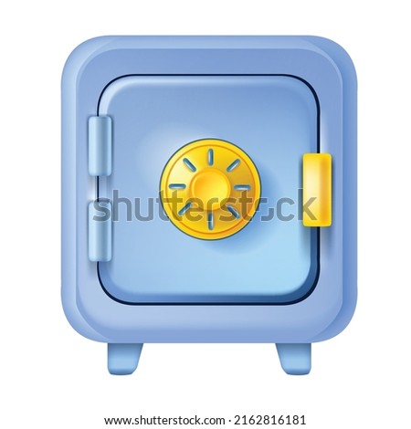 3D safe money box, isolated vector bank closed vault metal door, cartoon security deposit locker. Saving finance strongbox concept, protected storage on white. 3D safe front view locked password dial
