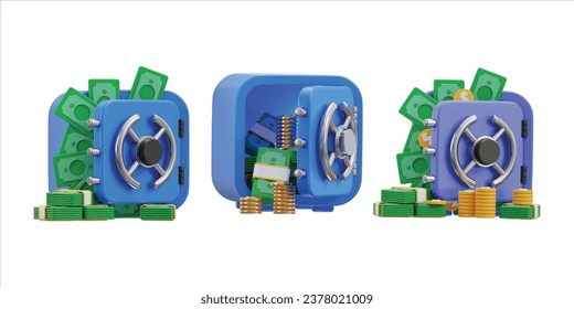 3d safe vault icon with money vector illustration