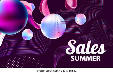 3d sale colorful balls Abstract illustration pearls summer lines background