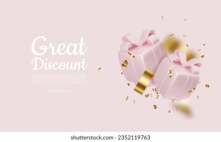 3D Sale design with gift boxes shiny confetti.