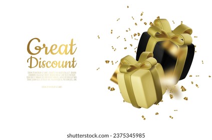3D Sale design with gift boxes shiny confetti.