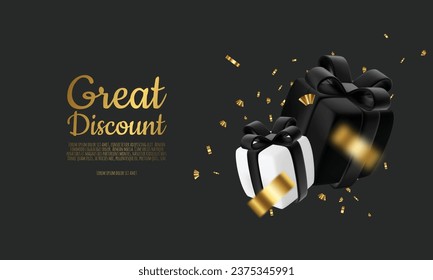 3D Sale design with gift boxes shiny confetti.