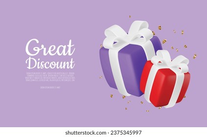 3D Sale design with gift boxes shiny confetti.