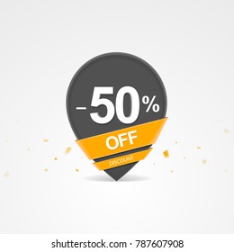 3D Sale discount percent pointer. Fifty percent off discount.