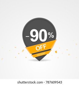 3D Sale discount percent pointer. Ninety percent off discount.