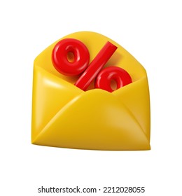 3D-Verkaufsposten-Symbol. Vektorrealistische neue Discount-Meldungshülle einzeln auf weißem Hintergrund. E-Mail-Benachrichtigungskonzept