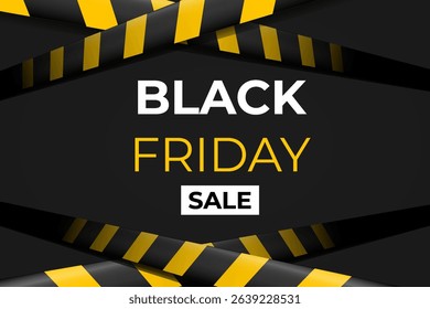 3D sale ribbon with futuristic red glow. Black Friday text floats on striking dark field. Ribbon stripes form bold banner composition. Web template grabs attention with graphic punch.