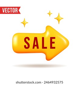 3D sale sign arrow emoji isolated on white background. Vector illustration.