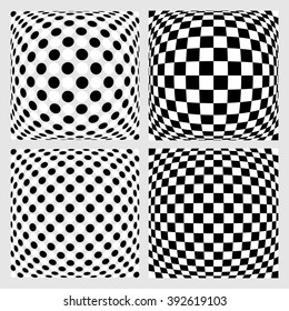 3d salient, bulging volumetric backdrops - Set of dotted / checkered backgrounds, patterns. 