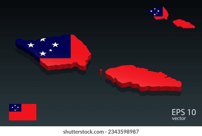 3D samoa map and flag . 3D shape design . Independence day concept . Perspective view . Vector