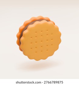 3D sandwich cookie. Realistic round biscuit sandwich with chocolate layer between. Delicious food dessert for coffee or tea. Yellow sweet cookie with brown felling. Vector illustration