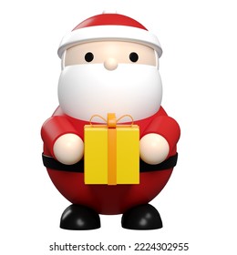 3D Santa Claus for Christmas mascots character with a gift and present