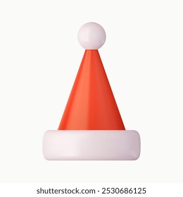 3d Santa Claus hat. Realistic red santa hat. New Year red hat. 3d rendering. Vector illustration
