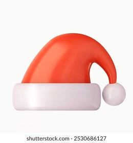 3d Santa Claus hat. Realistic red santa hat. New Year red hat. 3d rendering. Vector illustration