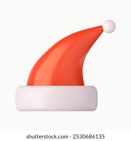 3d Santa Claus hat. Realistic red santa hat. New Year red hat. 3d rendering. Vector illustration