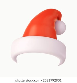 3d Santa Claus hat. Realistic red santa hat. New Year red hat. 3d rendering. Vector illustration