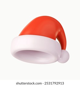 3d Santa Claus hat. Realistic red santa hat. New Year red hat. 3d rendering. Vector illustration