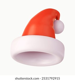 3d Santa Claus hat. Realistic red santa hat. New Year red hat. 3d rendering. Vector illustration