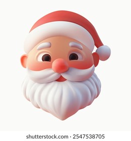 Cabeza de Santa Claus 3D con barba y sombrero rojo . Decoración feliz del año Nuevo. Feliz Navidad Festiva. Renderización 3D. Ilustración vectorial