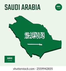 3D Saudi Arabia map with flag, Three dimensional map of Saudi Arabia with shadow