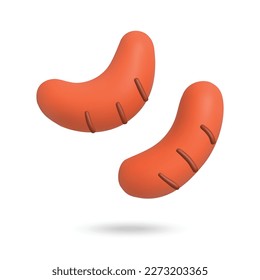 3D sausage on white background. Plasticine cartoon style icon. Vector illustration design. 