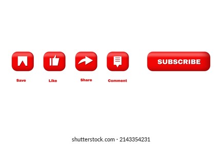 3d Save Like Comment Share Click Subscribe Button.Trendy And Modern Vector In 3d Style.