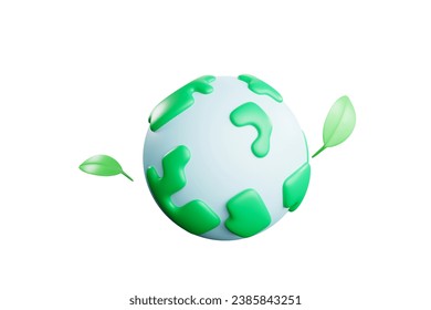 3D save the world, cute globe, use of green energy resources 3D vector illustration. Renewable environmental protection concept.